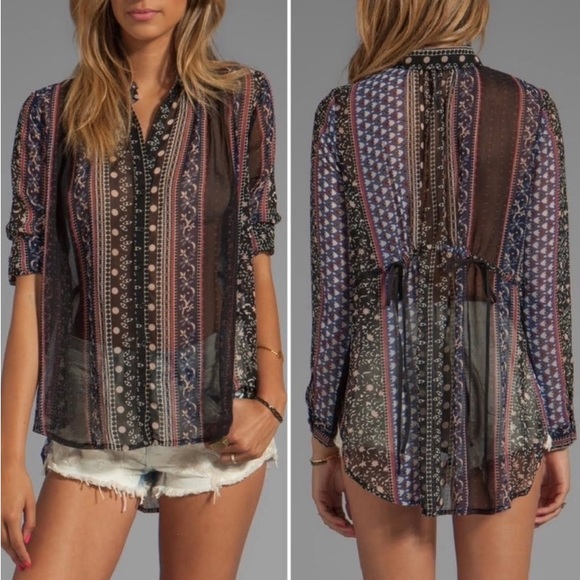 Free People Tops - Free people moonlight miles printed top, sheer with tie back. Small